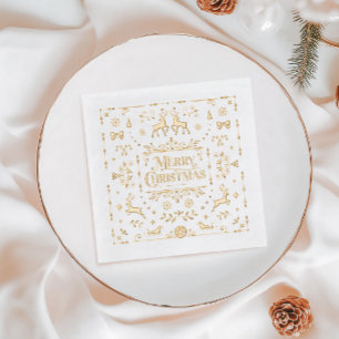 Serviettes Avec Dorure Typographie dorée Joyeux Noël Fêtes