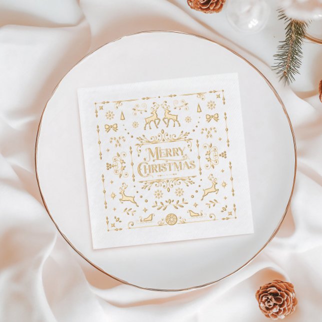 Serviettes Avec Dorure Typographie dorée Joyeux Noël Fêtes (Gold Typography Merry Christmas Holiday Foil Napkins)