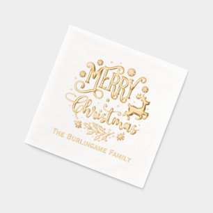 Serviettes Avec Dorure Typographie Joyeux Noël Nom de Famille 