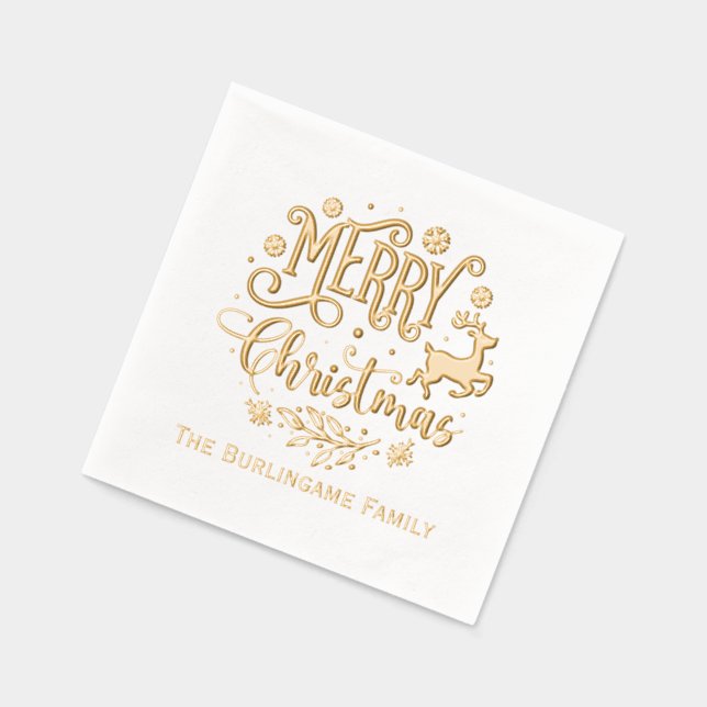 Serviettes Avec Dorure Typographie Joyeux Noël Nom de Famille  (Gauche)