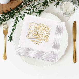 Serviettes Avec Dorure Typographie Joyeux Noël Nom de famille Date