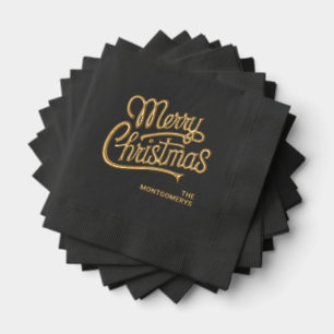 Serviettes Avec Dorure Typographie Joyeux Noël Party