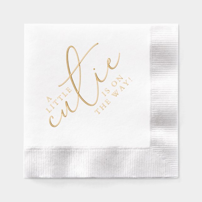 Serviettes Avec Dorure Un petit amour arrive Bébé orange Shower de Fille  (Recto)