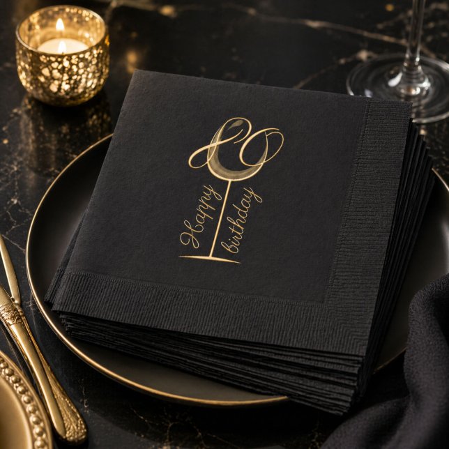 Serviettes Avec Dorure Verre à vin moderne Joyeux 80e Anniversaire (Créateur téléchargé)