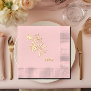 Serviettes Avec Dorure Vinatge Floral - art folklorique rose or