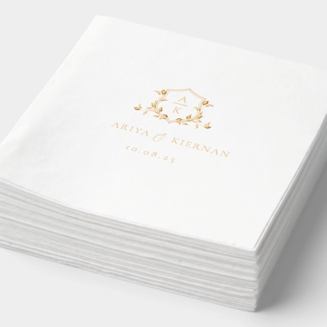 Serviettes Avec Dorure Vins intemporels Monogramme Mariage Crest (Détail)