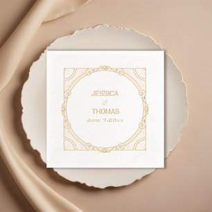Serviettes Avec Dorure Vintage cadre Art Déco Mariée Groom Date Mariage