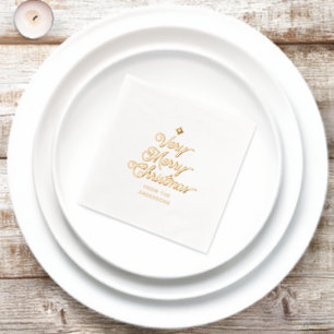 Serviettes Avec Dorure Vintage Script Joyeux arbre de Noël Famille person