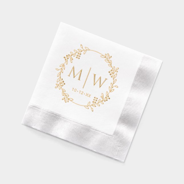 Serviettes Avec Dorure Wreath botanique Deux premiers Mariages Monogramme (Gauche)