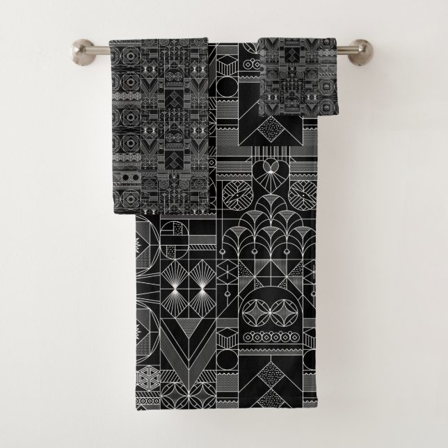 Serviettes de bain Art Déco noir et blanc (En situation)