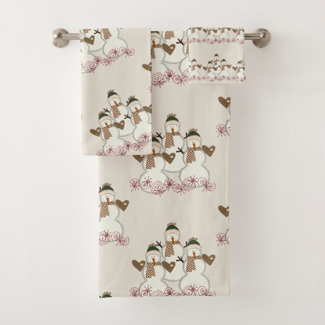 Serviettes de bain beige de Noël, Snowman (En situation)