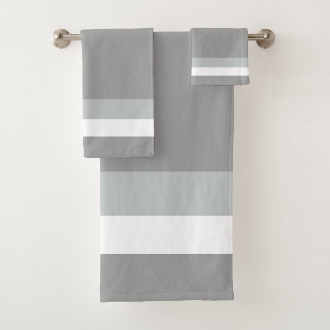 Serviettes De Bain Blanches Gris Gris, Gris Mi-Tig (En situation)