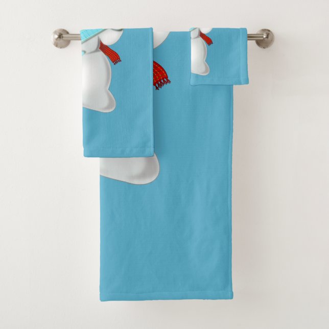 Serviettes de bain Bleues avec Funny Snowman Guita (En situation)