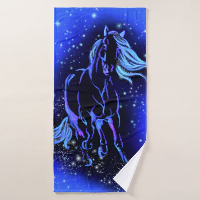 Serviettes De Bain Cheval Courant Dans La Nuit Ble (Serviette de bain)