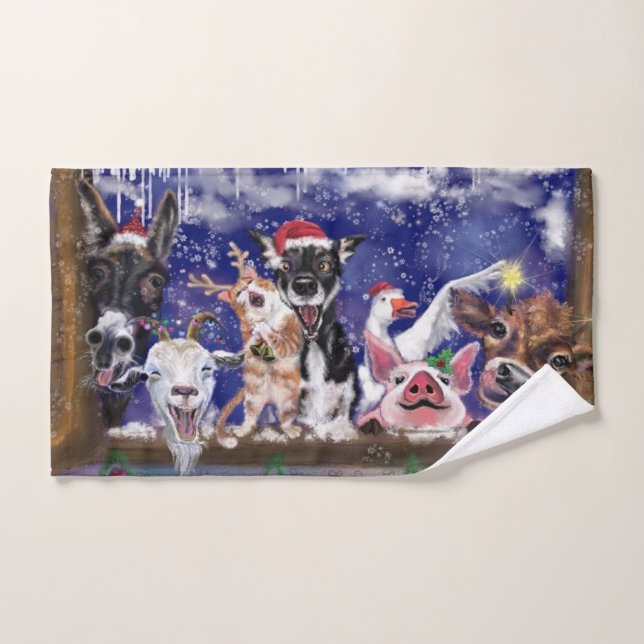 Serviettes de bain de Noël avec Bonne fête des ani (Serviette à main)