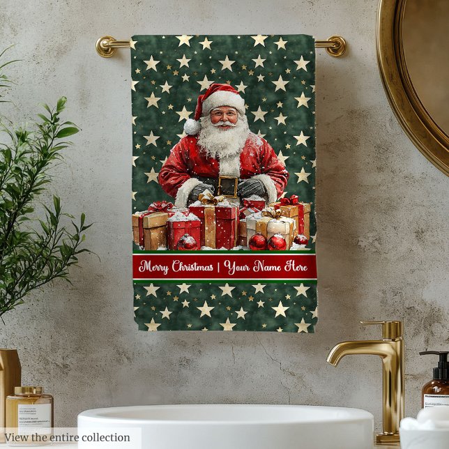 Serviettes de bain de Noël Monogrammé du Père Noël (Monogrammed Santa Claus Christmas Bath Towels)