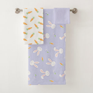 Serviettes de bain de printemps de lapins et carot