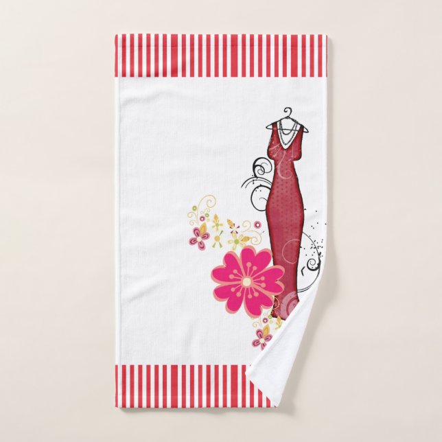Serviettes de bain en rayures rouges et blanches J (Serviette à main)