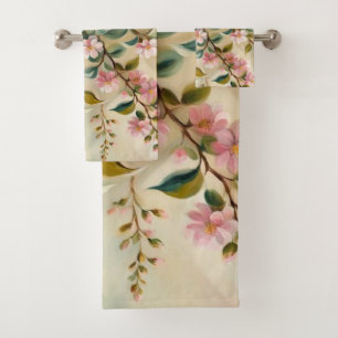 Serviettes de bain en rose vert