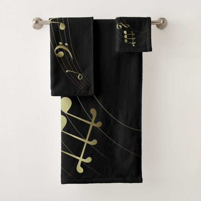 Serviettes de bain Gold Music - Musique Notes Déco (En situation)