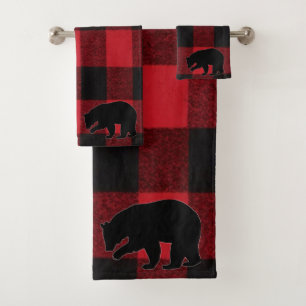Serviettes de bain Jetées Rouge Buffalo Plaid Ours