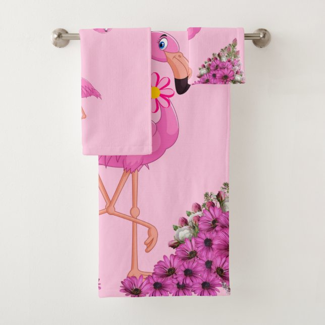 Serviettes de bain Jeux Flamant rose rose Floral (En situation)