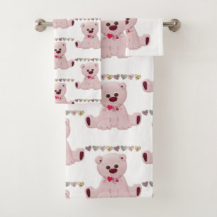 Serviettes de bain Jeux rose Teddy Ours Coeurs Amo