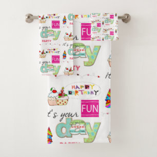 Serviettes de bain, Joyeux Anniversaire Cupcake FU