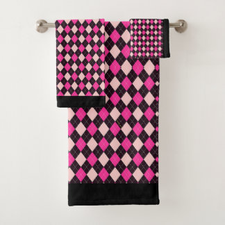 Serviettes De Bain Motif Jacquard Rose Et Noir