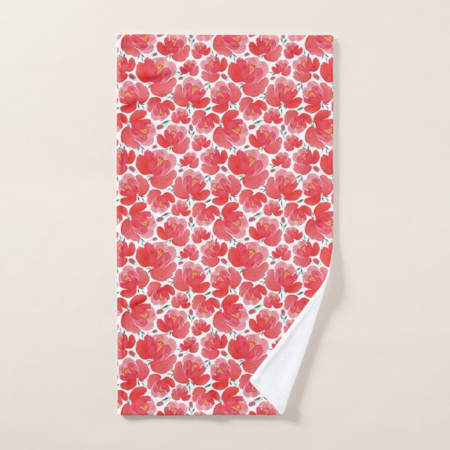 Serviettes de bain Motifs à fleurs rouges (Serviette à main)
