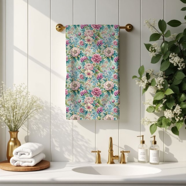 Serviettes de bain Rococo Fleurs pastel Élégance v (Rococo Bath Towels Pastel Floral Vintage Elegance)