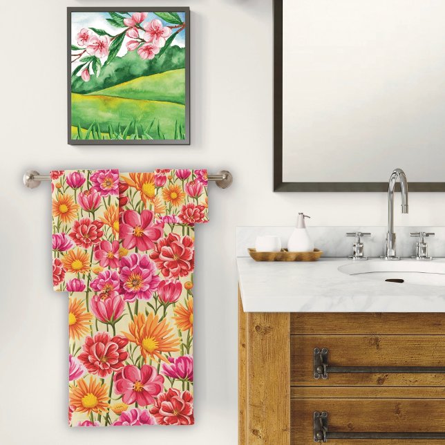 Serviettes de bain rose et jaune (Créateur téléchargé)