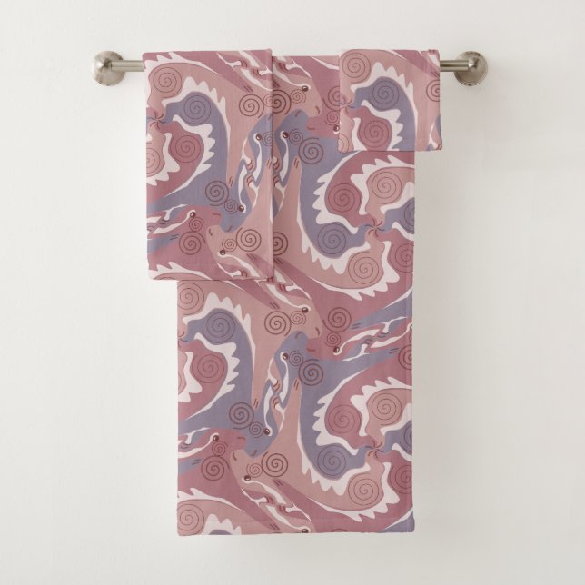 Serviettes de bain roses 2 anciens Hares (En situation)
