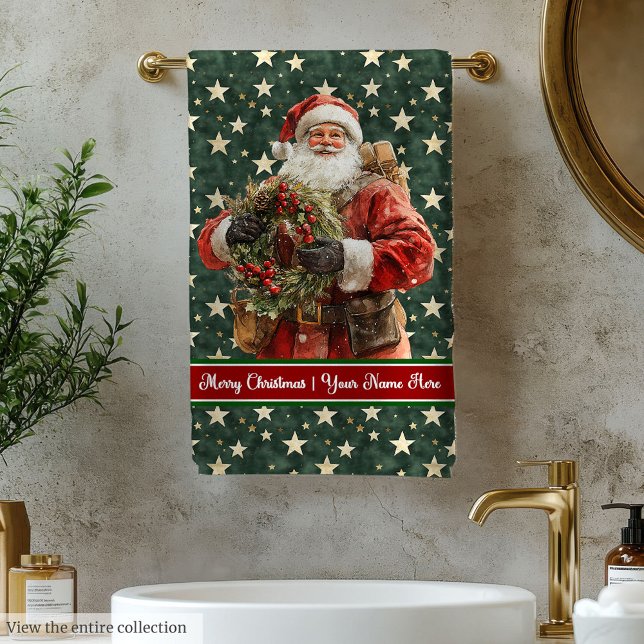 Serviettes de bain Santa Claus dans Aquarelle tend (Santa Claus Bath Towels in Trendy Watercolor)