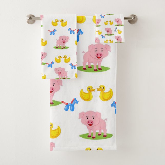 Serviettes de bain set cochon (En situation)