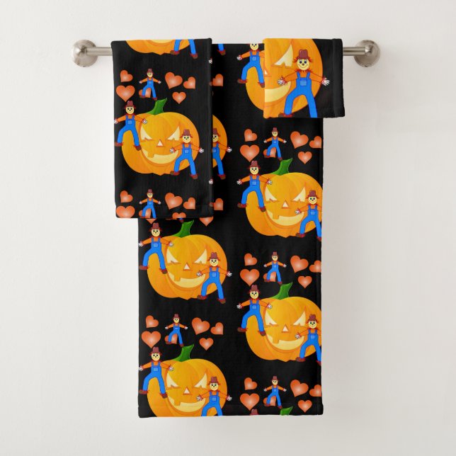 Serviettes de bain set Halloween, Citrouille (En situation)
