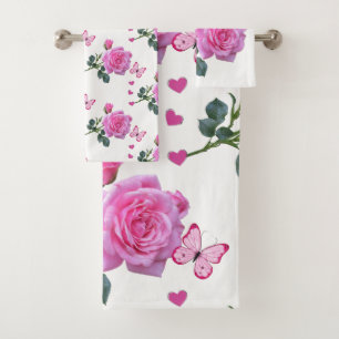 Serviettes de bain Set Rose Rose Rose Floral Papil