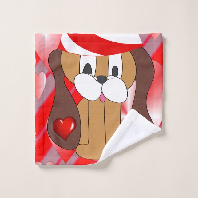 Serviettes de bain set Saint Valentin, Chien (Gant de toilette)