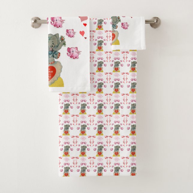 Serviettes de bain set Saint Valentin Eléphant (En situation)