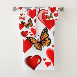 Serviettes de bain set Saint Valentin, papillon