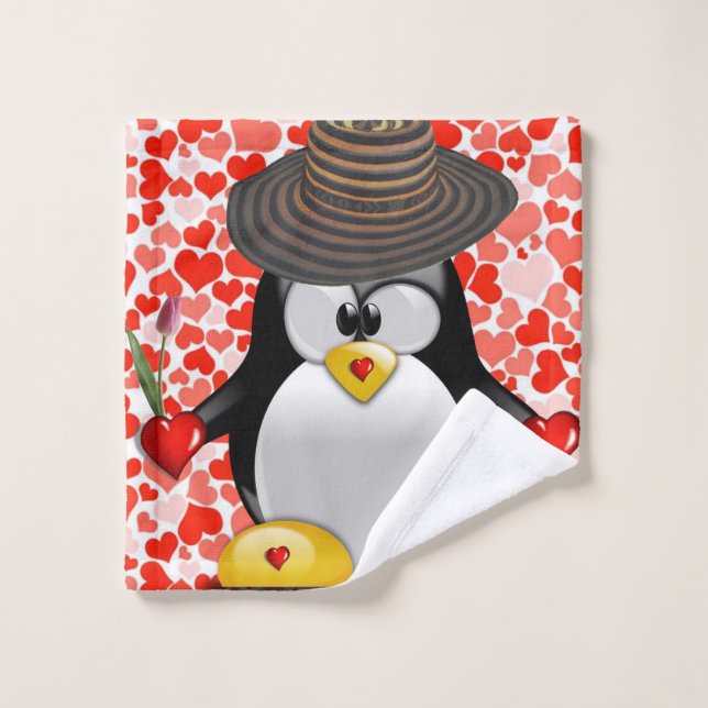 Serviettes de bain set Saint Valentin, Penguin (Gant de toilette)