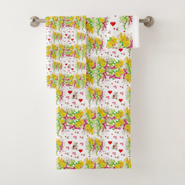 Serviettes de bain set Valentine's Day Teddy Bear (En situation)