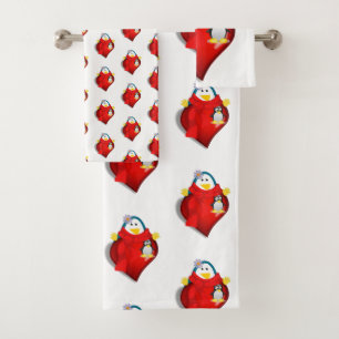 Serviettes de bain sets Saint Valentin Coeurs de p