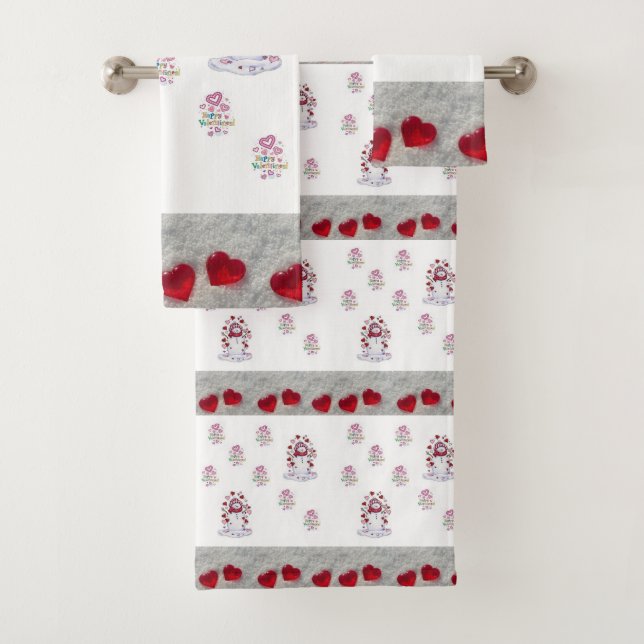Serviettes de bain sets Saint Valentin Snowman (En situation)