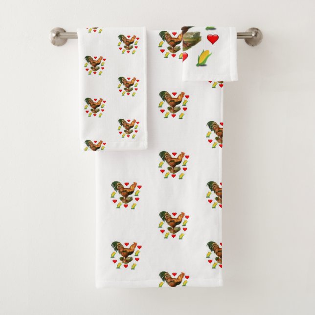 Serviettes de bain sets Valentine's Rooster Vintag (En situation)