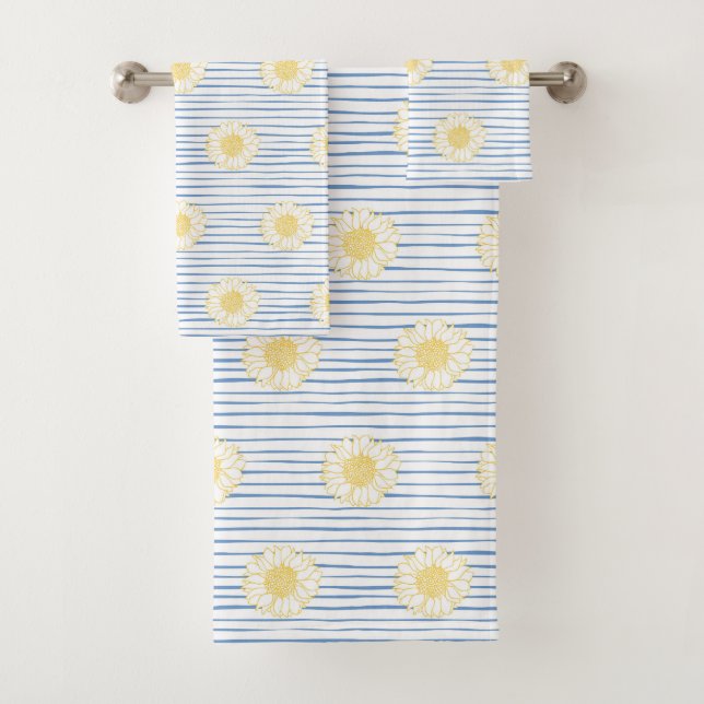 Serviettes de bain Sunflowers et Blue Stripes (En situation)