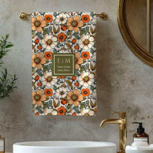Serviettes de bain Terracotta Rust Fleurs Automne