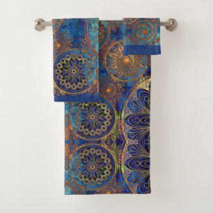 Serviettes de bains bleues et dorées sur mesure
