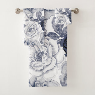 Serviettes de bains Motifs à fleurs Vintages bleue