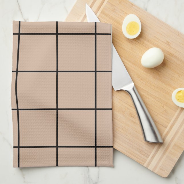 Serviettes de cuisine À damiers beige et noire (Quart Plié)